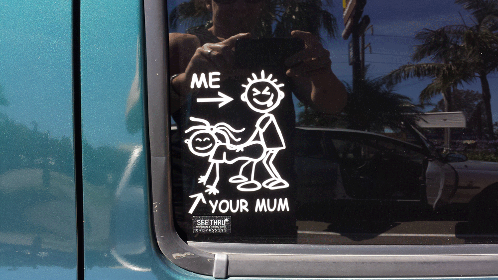 Sticker on ute that I posted in the copywriting community