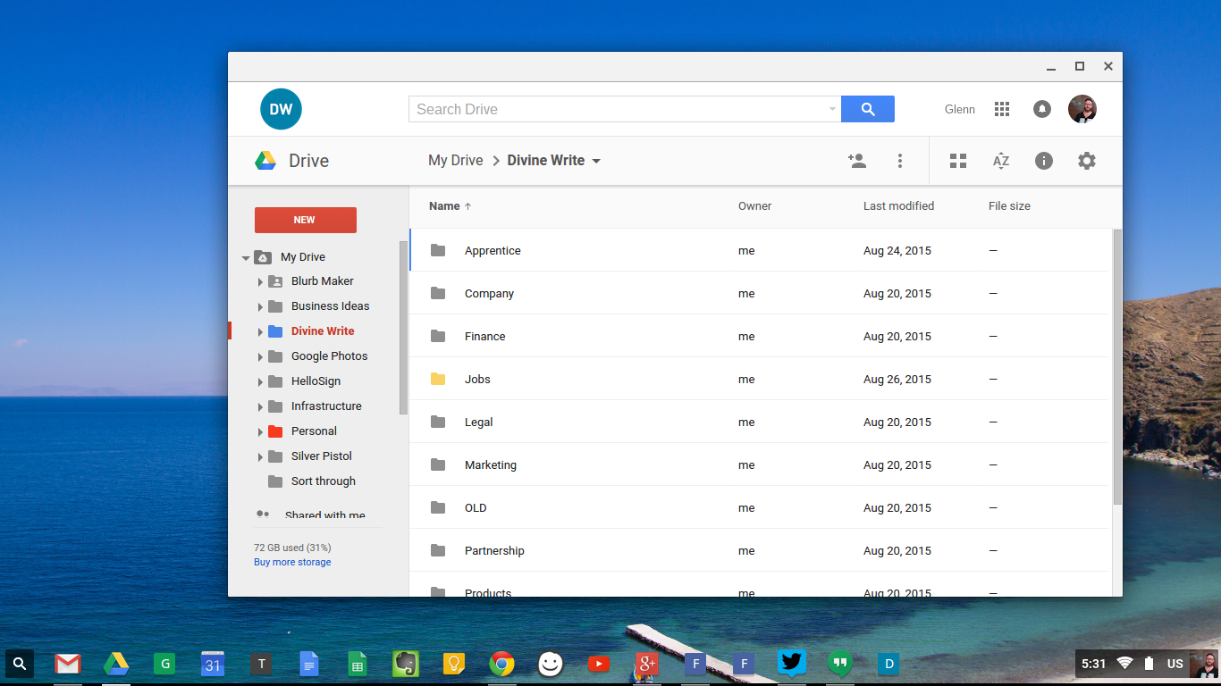 Google Drive on copywriter's Google Chromebook
