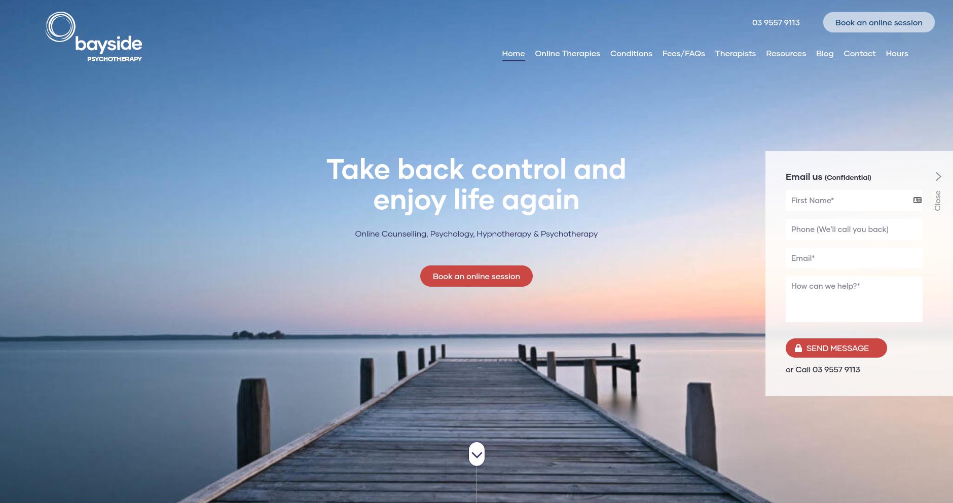 Bayside Psychotherapy home page design