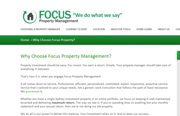 Focus Property Management web copy sample