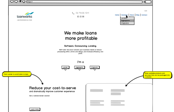 Loanworks home page wireframe