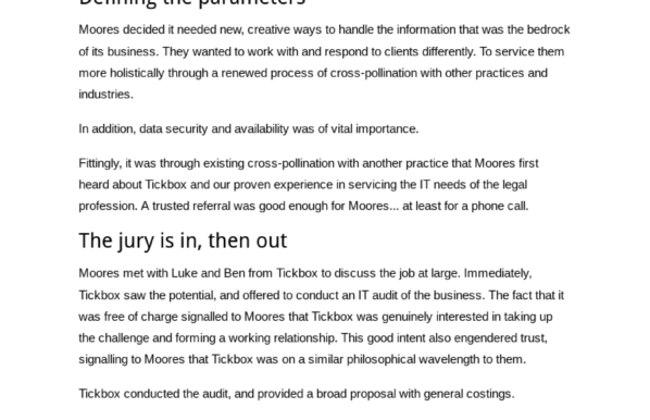 Tickbox technical case study copywriting sample