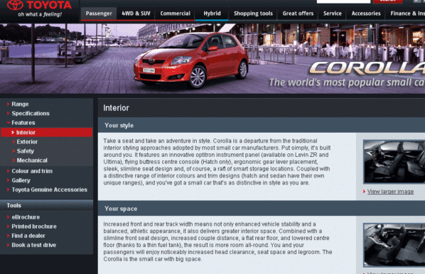 Toyota Corolla web automotive copywriting sample