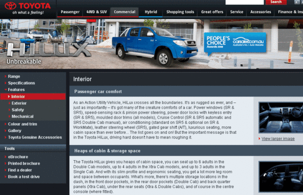 Toyota Hilux web automotive copywriting sample