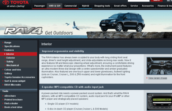 Toyota RAV4 web automotive copywriting sample