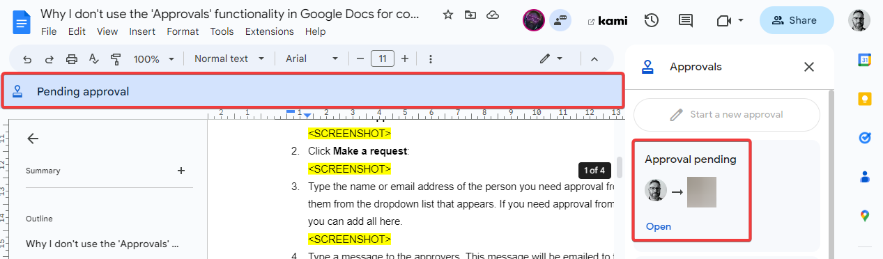 Step 10 of requesting copywriting approval with Google Docs
