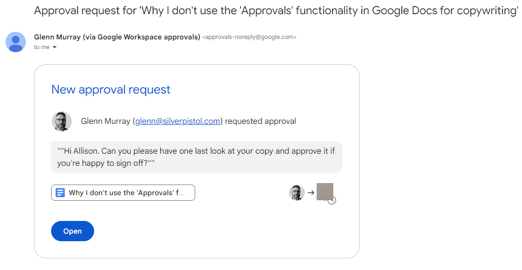 Step 11 of requesting copywriting approval with Google Docs