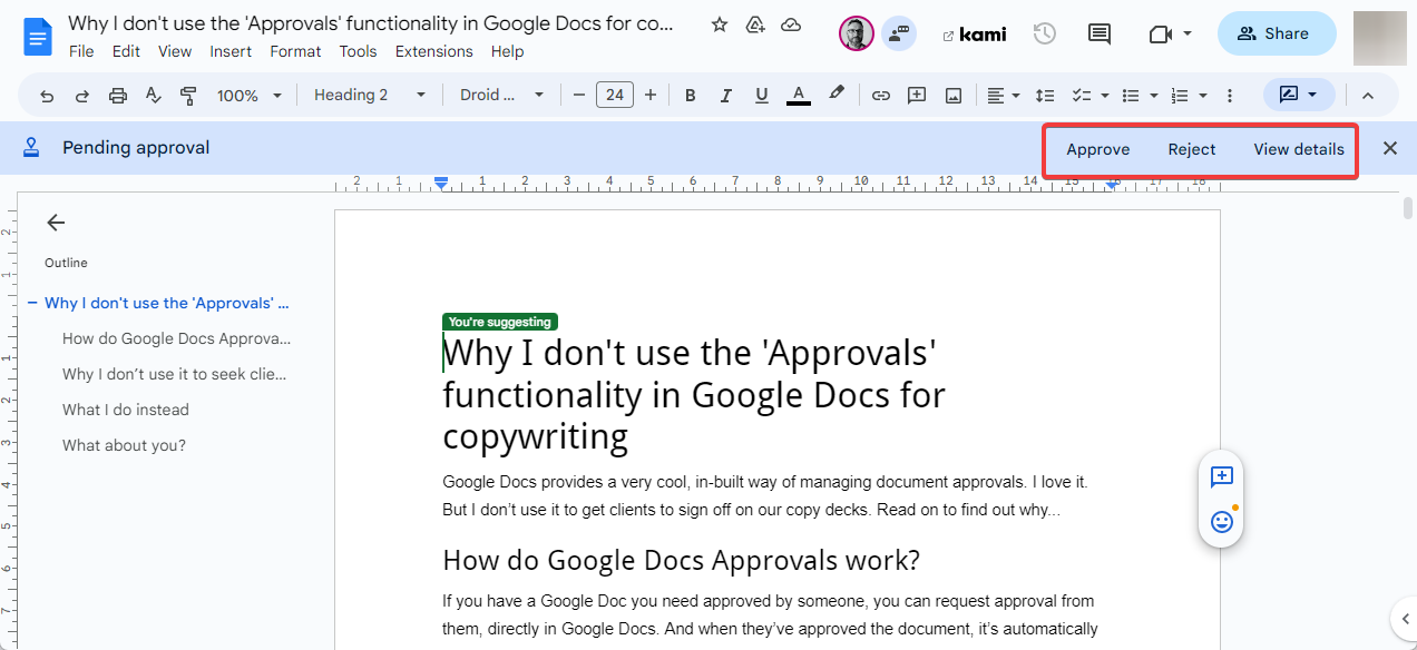 Step 12 of requesting copywriting approval with Google Docs