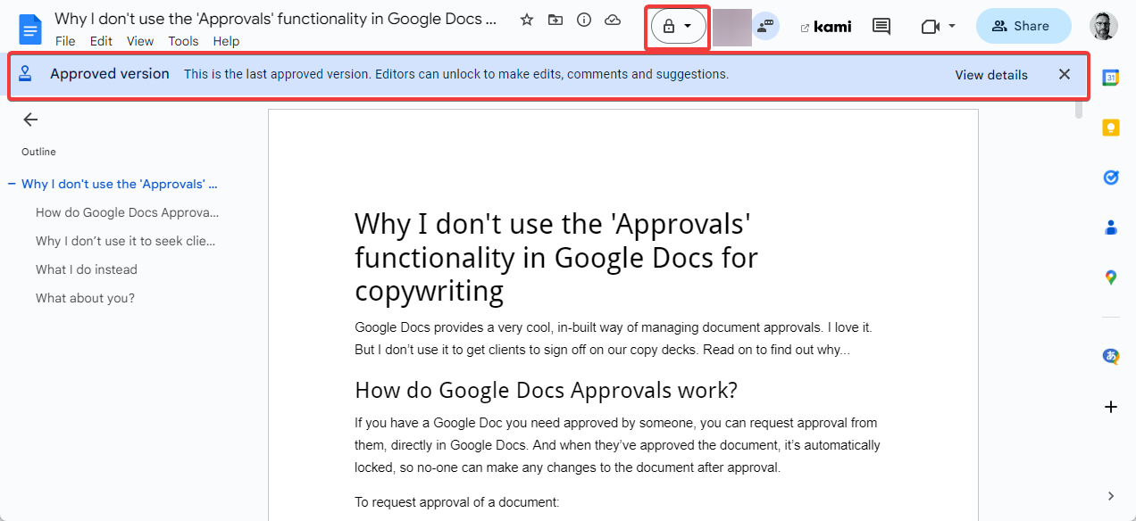 Step 13 of requesting copywriting approval with Google Docs