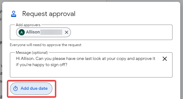 Step 5 of requesting copywriting approval with Google Docs