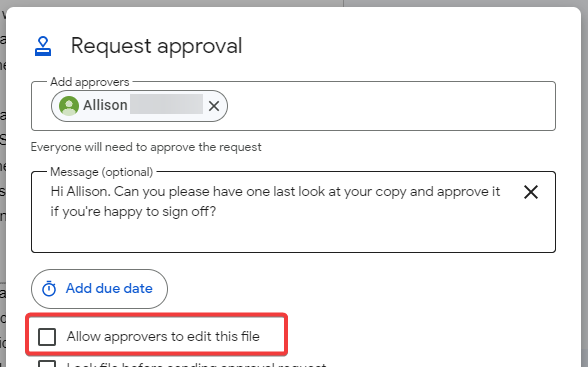 Step 6 of requesting copywriting approval with Google Docs