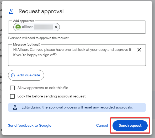 Step 8 of requesting copywriting approval with Google Docs