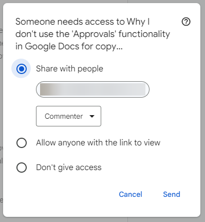 Step 9 of requesting copywriting approval with Google Docs